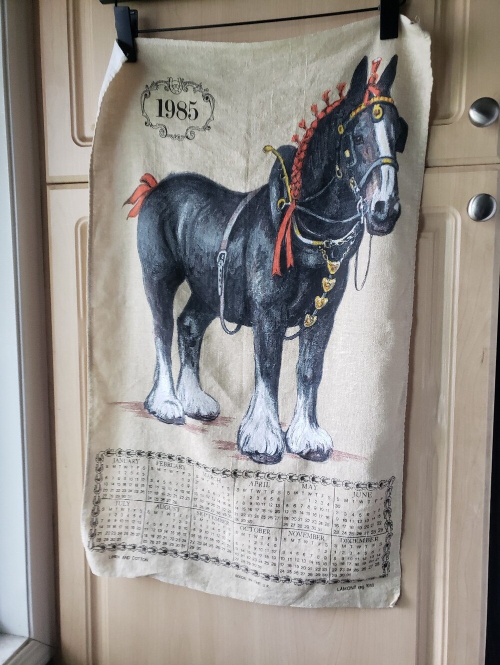 1985 Vintage 1085 Kitchen Towel Calender Black Draft Horse